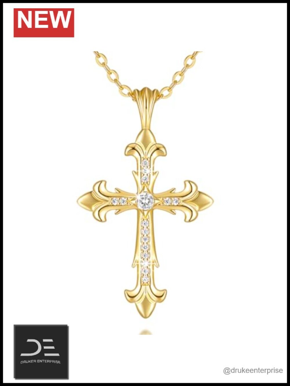 14K Gold Plated Pendant Necklace for Women Dainty Cross Chain Adjustable